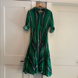 Philosophy Green Striped Shirt Dress with Elastic Waist